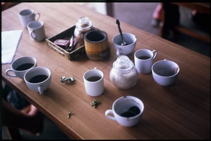 Table with various coffees on it