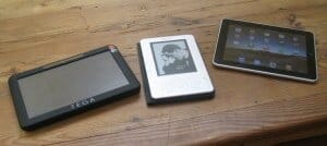photo of TEGA Tablet, Kindle and iPad next to each other