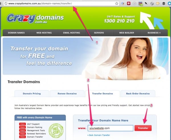link to transfer domain name to crazydomains.com.au