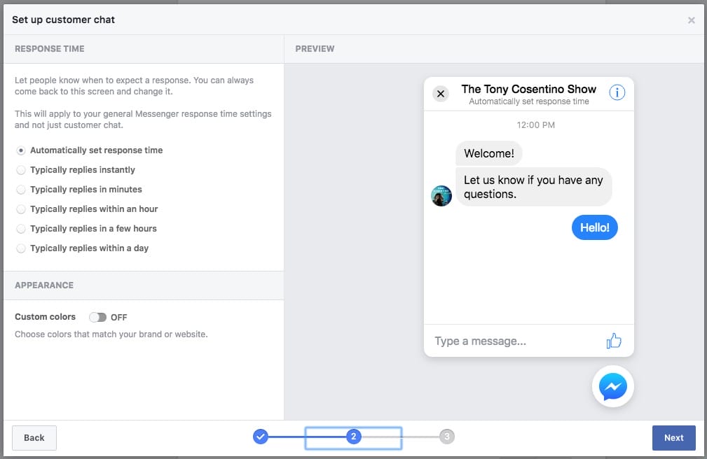 facebook set up customer chat step 2