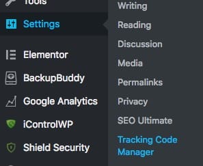 Settings - Tracking Code Manager